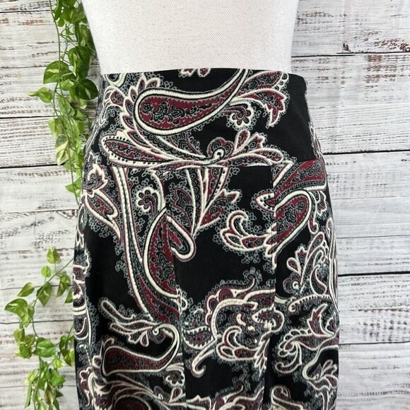 Christopher & Banks Skirt size 10 Black Red Paisley A Line Midi Boho Modest Slim - Picture 4 of 16